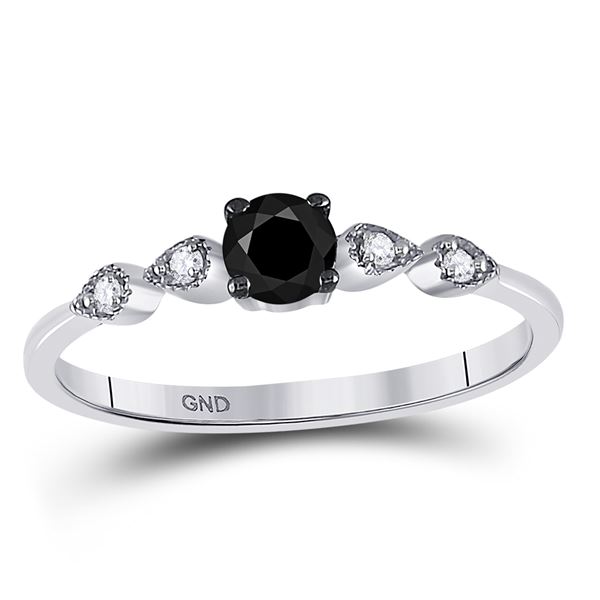 Black Color Enhanced Diamond Solitaire Bridal Wedding Ring 1/3 Cttw 10KT White Gold