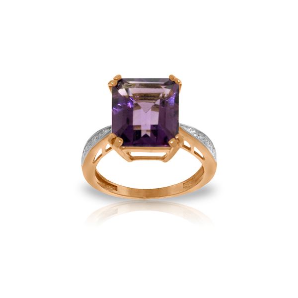 Genuine 5.62 ctw Amethyst & Diamond Ring 14KT Rose Gold - REF-82N9R