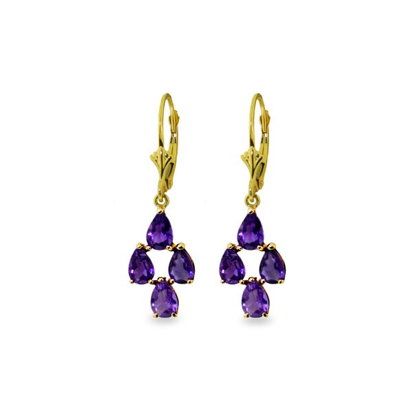 Genuine 3 ctw Amethyst Earrings 14KT Yellow Gold - REF-40X5M