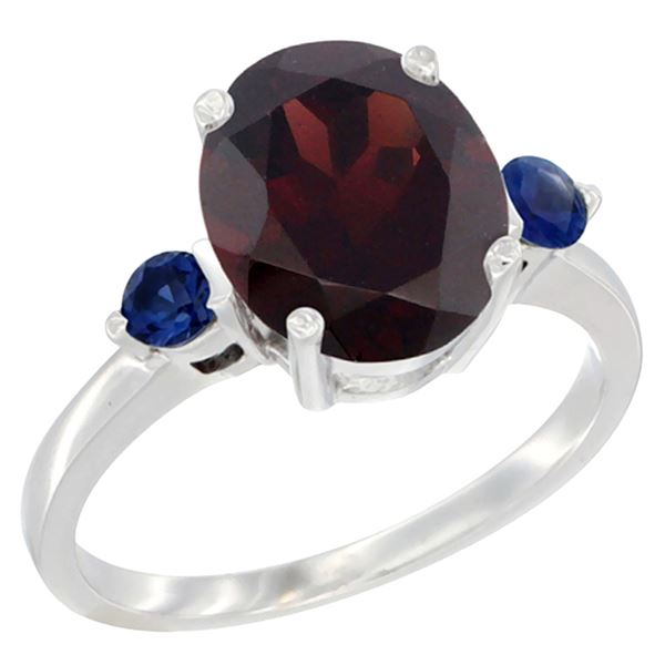 2.64 CTW Garnet & Blue Sapphire Ring 14K White Gold - REF-34H8M