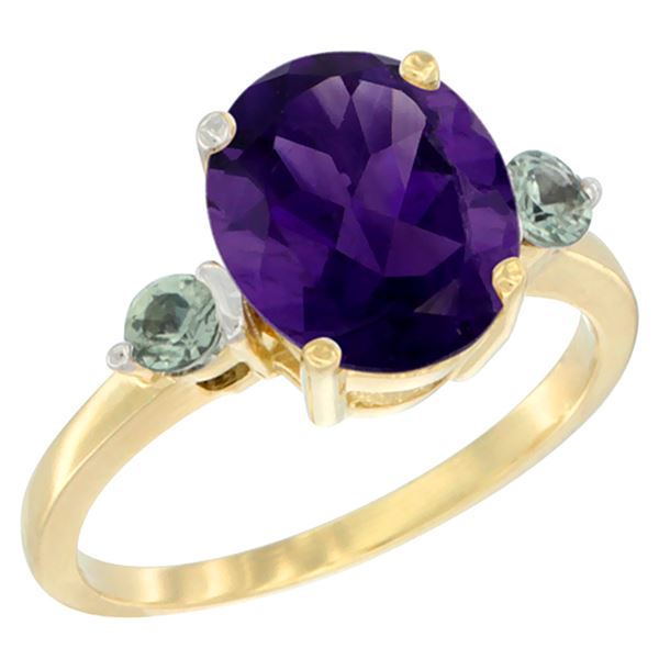 2.64 CTW Amethyst & Green Sapphire Ring 10K Yellow Gold - REF-24M5K