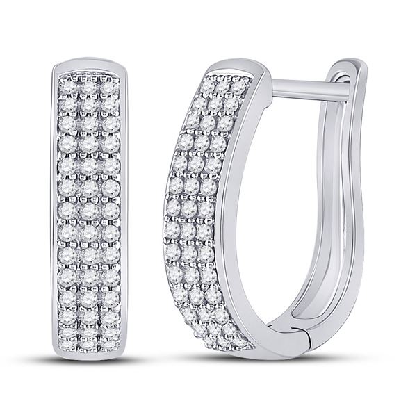 Round Diamond Oblong Hoop Earrings 3/8 Cttw 10KT White Gold