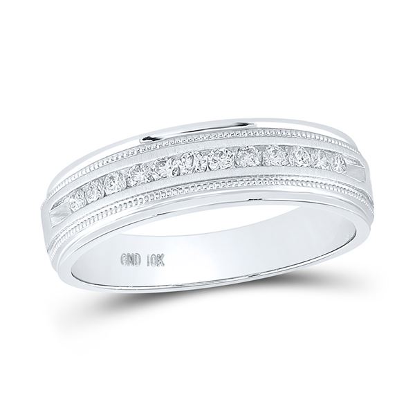 Machine Set Round Diamond Wedding Channel Band Ring 1/4 Cttw 10KT White Gold