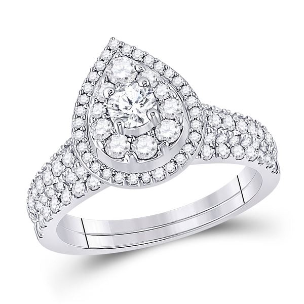 Diamond Bridal Wedding Ring Band Set 1 Cttw 14KT White Gold