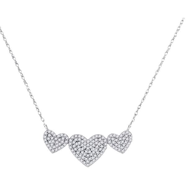 Round Diamond Triple Heart Cluster Pendant Necklace 3/8 Cttw 10KT White Gold