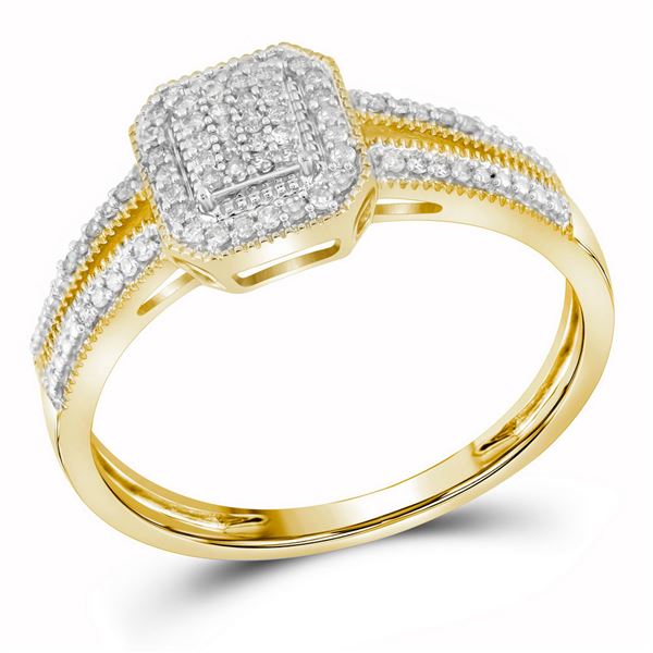 Round Diamond Square Cluster Ring 1/6 Cttw 10KT Yellow Gold