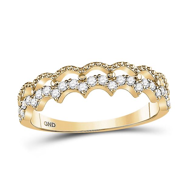 Round Diamond Scalloped Stackable Band Ring 1/4 Cttw 10KT Yellow Gold