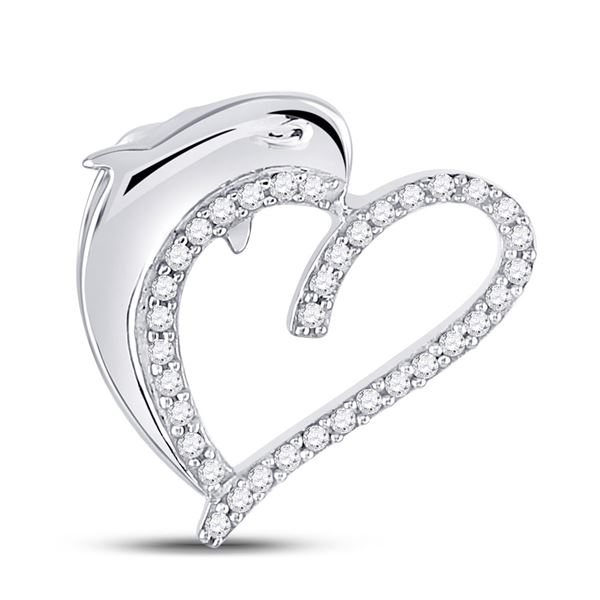 Round Diamond Heart Dolphin Pendant 1/5 Cttw 10KT White Gold