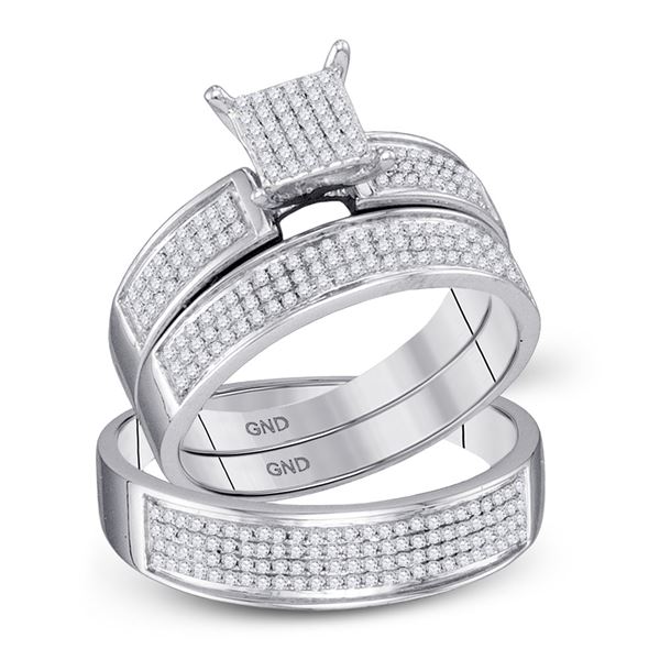 Diamond Cluster Matching Wedding Set 1/2 Cttw 10KT White Gold