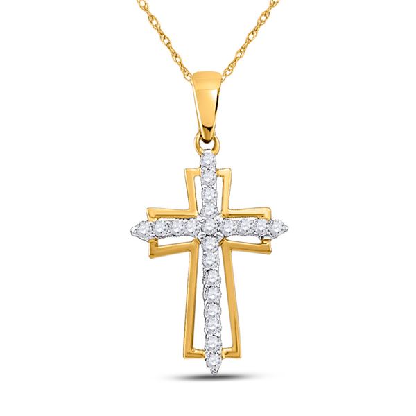 Round Diamond Cross Outline Religious Pendant 1/4 Cttw 10KT Yellow Gold
