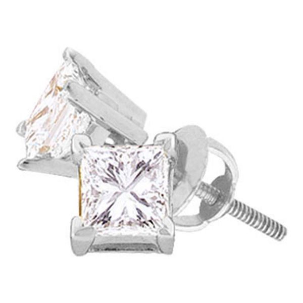 Princess Diamond Solitaire Earrings 3/8 Cttw 14KT White Gold