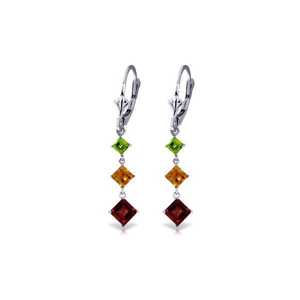 Genuine 4.8 ctw Garnet, Citrine & Peridot Earrings 14KT White Gold - REF-49Y3F