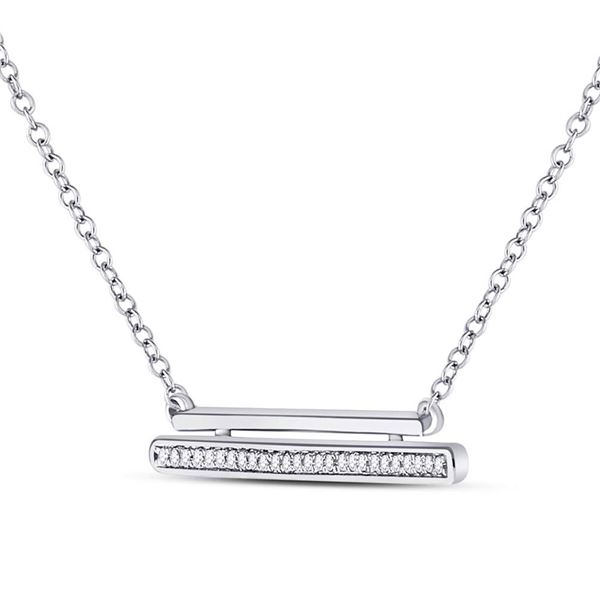 Round Diamond Double Horizontal Bar Necklace 1/10 Cttw 10KT White Gold