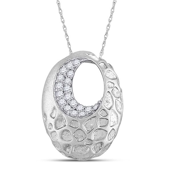 Round Diamond Pitted Oval Pendant 1/6 Cttw 14KT White Gold