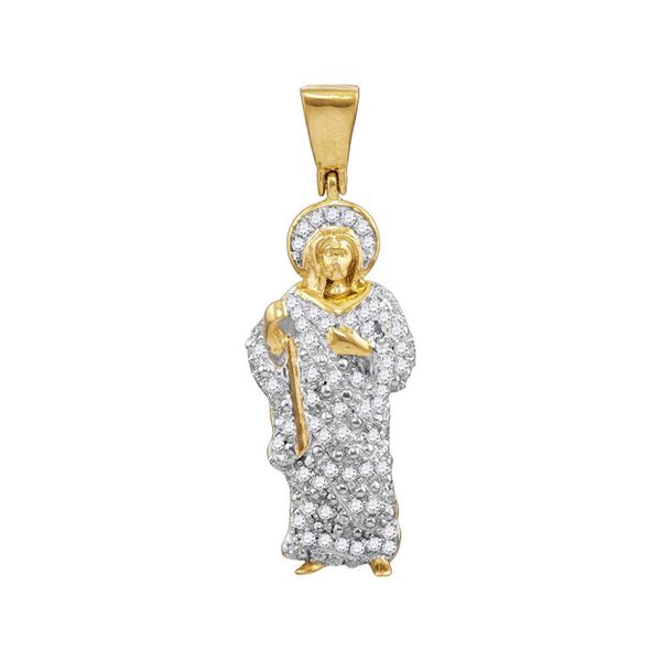 Round Diamond Jesus Halo Charm Pendant 1/2 Cttw 10KT Yellow Gold