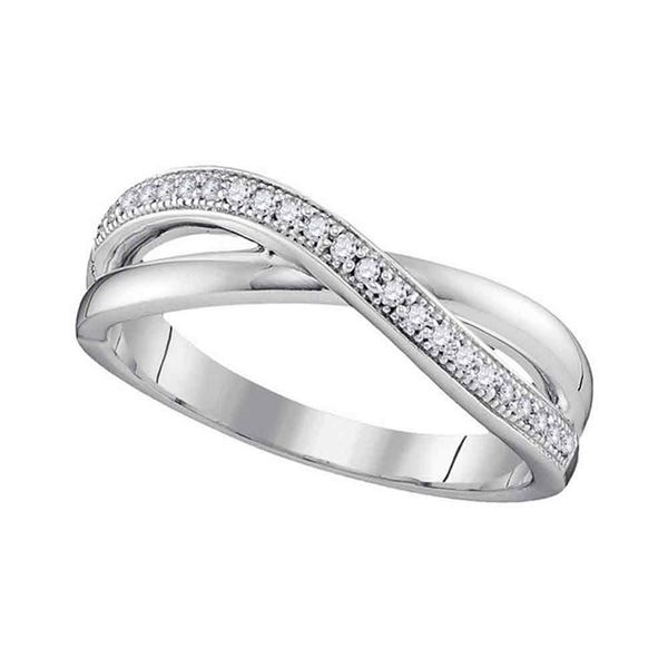 Round Diamond Crossover Band Ring 1/8 Cttw 10KT White Gold