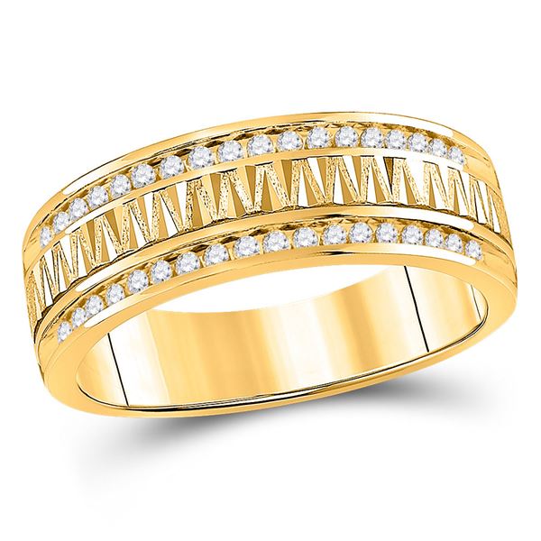 Round Diamond Wedding Double Row Band Ring 1/2 Cttw 14KT Yellow Gold