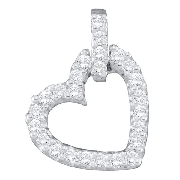 Round Diamond Small Dangling Heart Pendant 1/4 Cttw 14KT White Gold