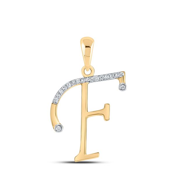Round Diamond F Initial Letter Pendant 1/12 Cttw 10KT Yellow Gold