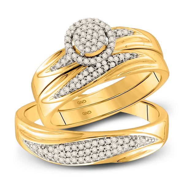 Diamond Cluster Matching Wedding Set 1/3 Cttw 10KT Yellow Gold