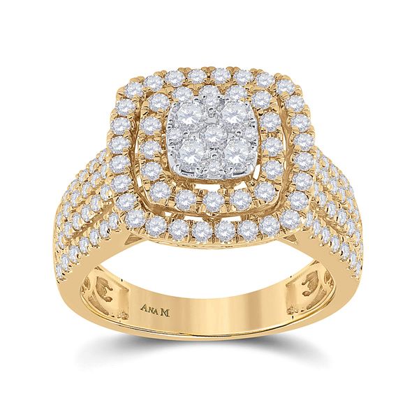 Round Diamond Square Cluster Ring 1-1/2 Cttw 14KT Yellow Gold