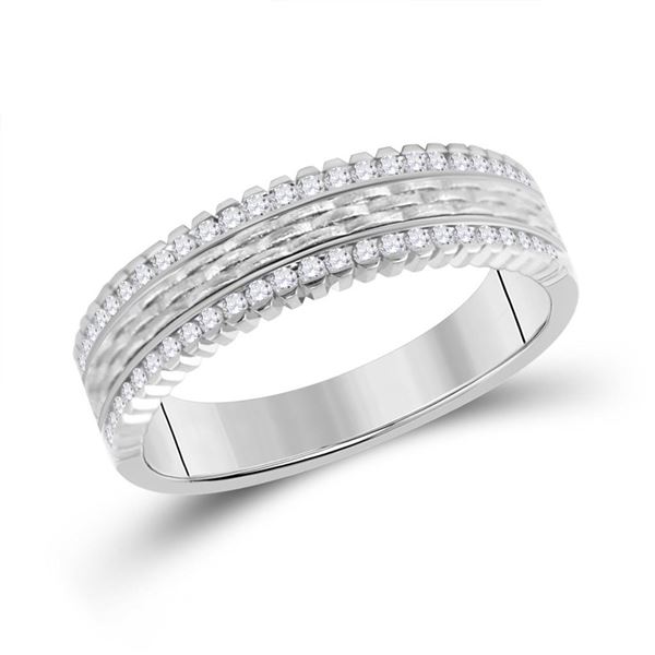 Round Diamond Wedding Brick Inlay Band Ring 1/3 Cttw 14KT White Gold
