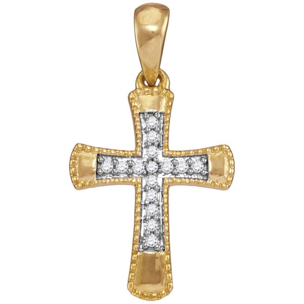 Round Diamond Small Flared Cross Pendant 1/10 Cttw 10KT Yellow Gold