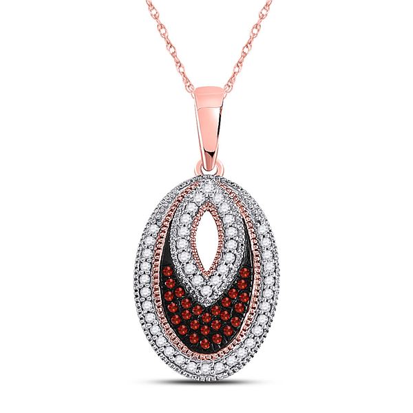 Round Red Color Enhanced Diamond Oval Pendant 1/5 Cttw 10KT Rose Gold