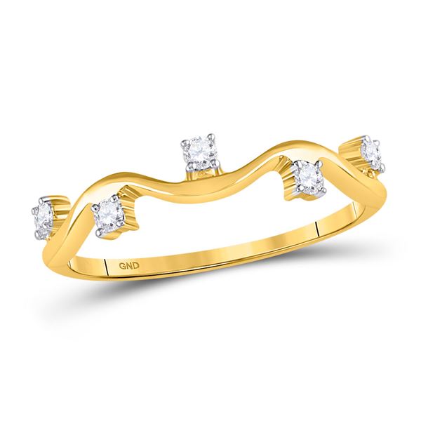Round Diamond Wave Stackable Band Ring 1/8 Cttw 10KT Yellow Gold