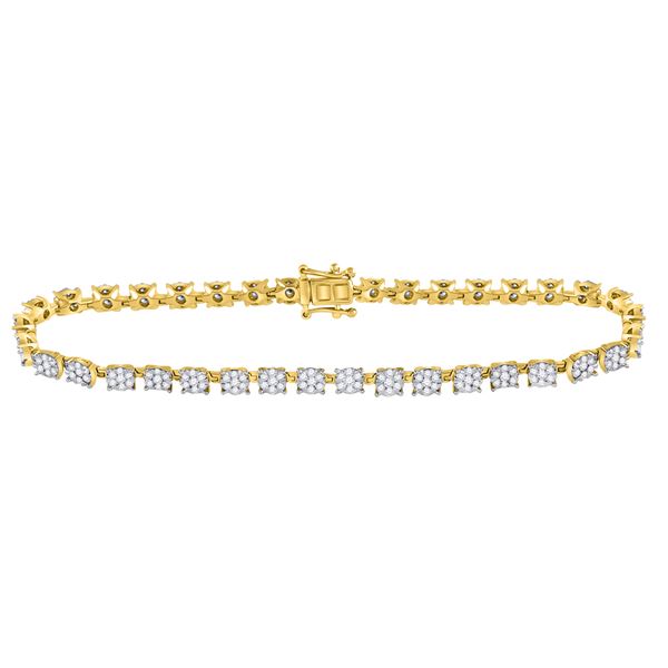 Round Diamond Fashion Cluster Tennis Bracelet 1-7/8 Cttw 14KT Yellow Gold