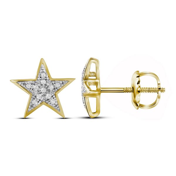 Round Diamond Star Earrings 1/20 Cttw 10KT Yellow Gold