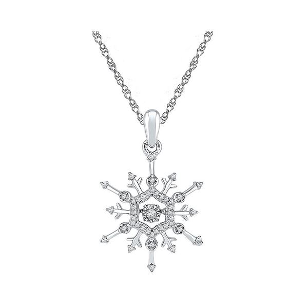 Round Diamond Snowflake Winter Cluster Pendant 1/6 Cttw 10KT White Gold