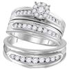 Image 1 : Diamond Cluster Matching Wedding Set 1 Cttw 14KT White Gold