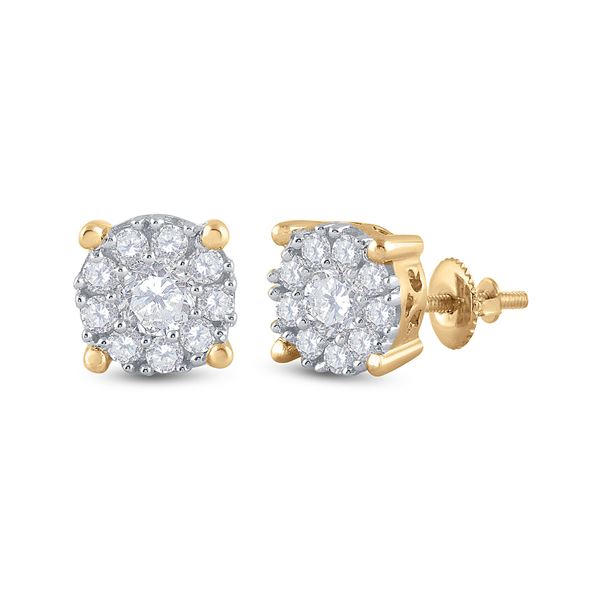 Round Diamond Halo Earrings 3/4 Cttw 14KT Yellow Gold