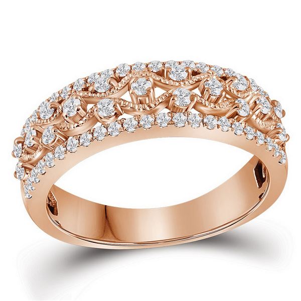 Round Diamond Roped Woven Band Ring 1/2 Cttw 10KT Rose Gold