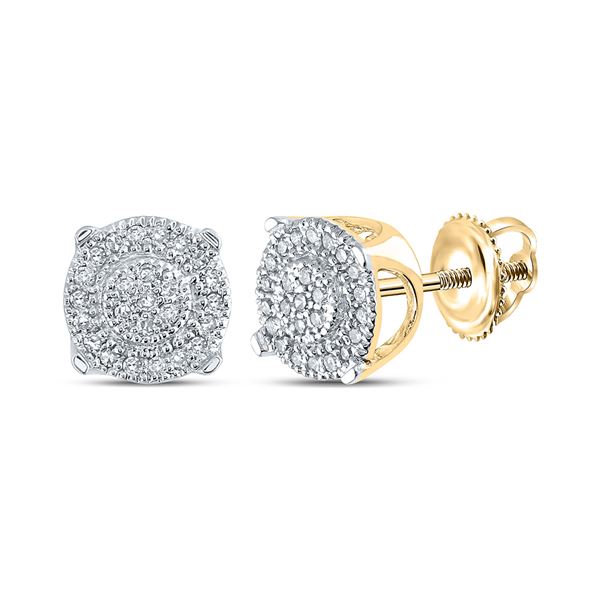 Round Diamond Fashion Cluster Earrings 1/8 Cttw 10KT Yellow Gold