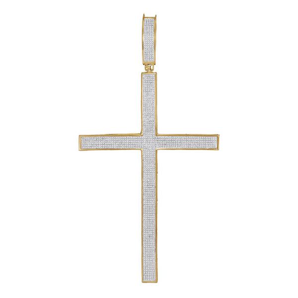 Round Diamond Roman Cross Large Charm Pendant 2 Cttw 10KT Yellow Gold