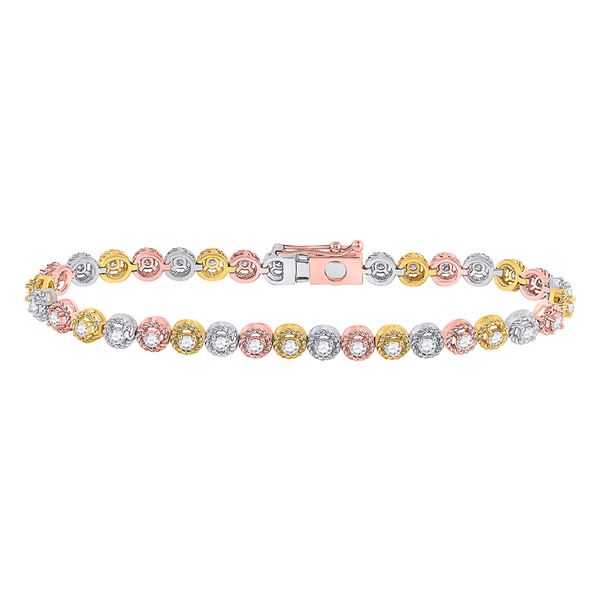 Round Diamond Milgrain Tennis Bracelet 2 Cttw 14KT Tri-Tone Gold