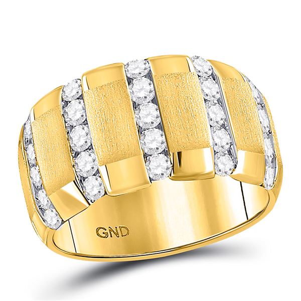 Brushed Round Diamond Wedding Vertical Channel Band Ring 1-1/2 Cttw 14KT Yellow Gold
