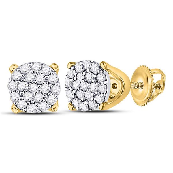 Round Diamond Cluster Earrings 1/8 Cttw 10KT Yellow Gold