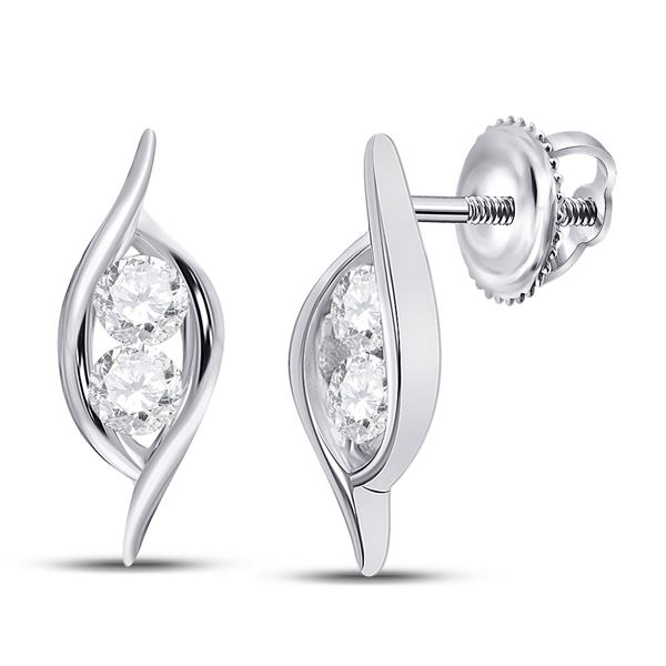 Round Diamond Bypass 2-stone Earrings 1/4 Cttw 14KT White Gold