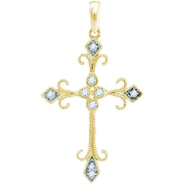 Round Diamond Cross Pendant 1/10 Cttw 10KT Yellow Gold