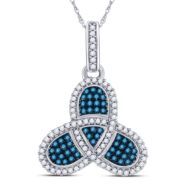 Round Blue Color Enhanced Diamond Triquetra Pendant 3/8 Cttw 10KT White Gold