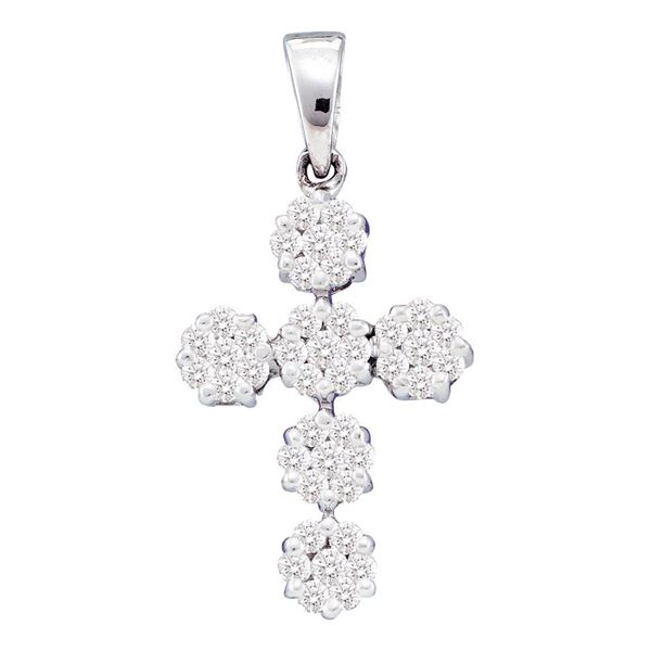 Round Diamond Cluster Cross Religious Pendant 1/2 Cttw 14KT White Gold