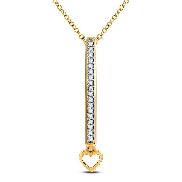 Round Diamond Heart Bar Pendant 1/12 Cttw 10KT Yellow Gold
