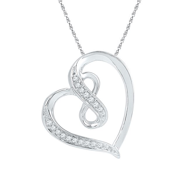Round Diamond Heart Infinity Pendant 1/20 Cttw 10KT White Gold