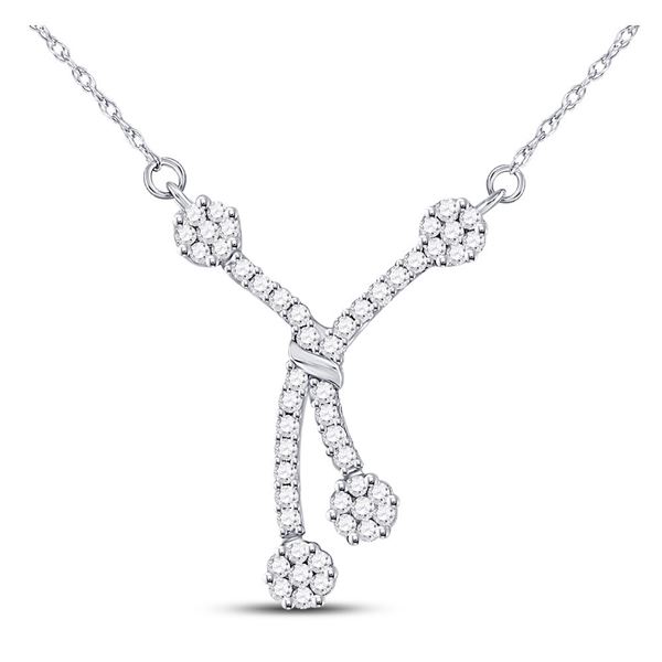 Round Diamond Dangle Flower Cluster Fashion Necklace 1/2 Cttw 14KT White Gold