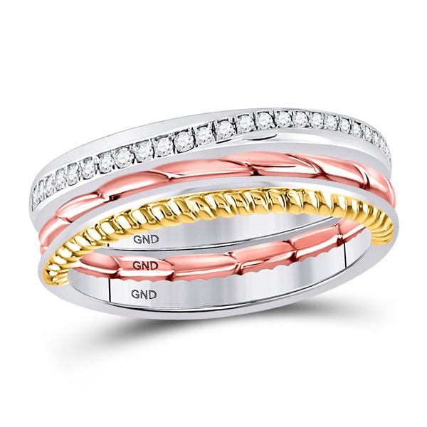 Round Diamond 3-Piece Stackable Band Ring Set 1/6 Cttw 10KT Tri-Tone Gold