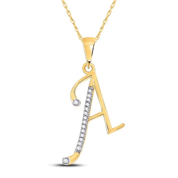 Round Diamond A Initial Letter Pendant 1/12 Cttw 10KT Yellow Gold