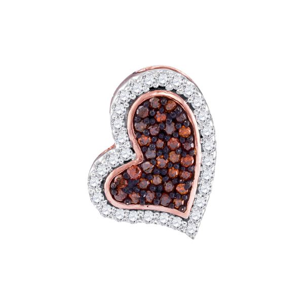 Round Red Color Enhanced Diamond Heart Pendant 1/8 Cttw 10KT Rose Gold